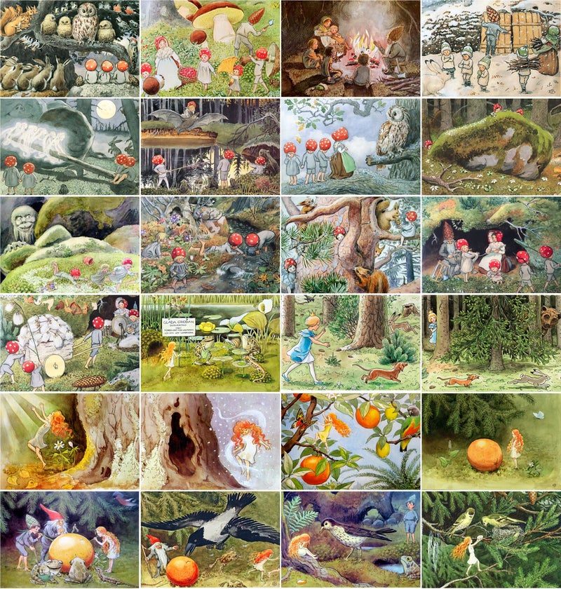 PIXILUV Vintage PostCards 24 pcs Small Forest People Vintage Kids Book Illustration Art - Image 2